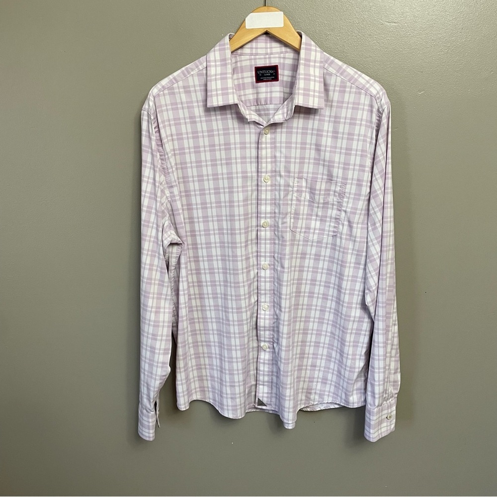 UNTUCKit Button Up Dress Shirt Large Men's‎ Long Sleeve Lavender Plaid